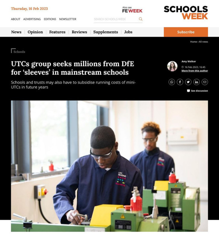 Press coverage: Pre-16 technical education pathways: UTCs make the case
