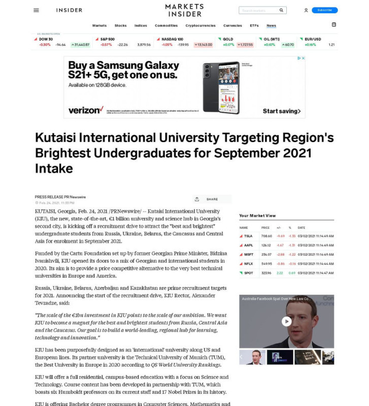 Business Insider coverage: Kutaisi International University opens with global ambitions and a TUM partnership