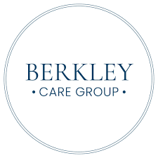 Logo of Berkley Care Group, featuring the name "Berkley" in large text, with "Care Group" underneath, all within a circular design. The text is in a dark blue color against a white background.
