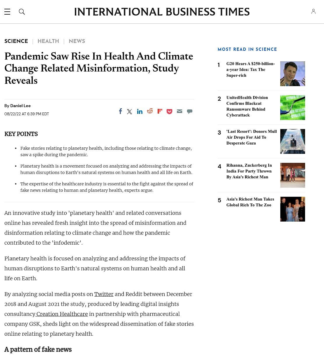 International Business Times -  Pandemic Saw Rise in Health and Climate Change Related Misinformation
