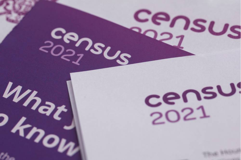 Census 2021 mailings featuring informational text and a purple color scheme.