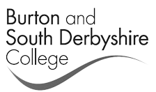 Logo of Burton and South Derbyshire College, featuring the college name in a modern font with a flowing line beneath it.